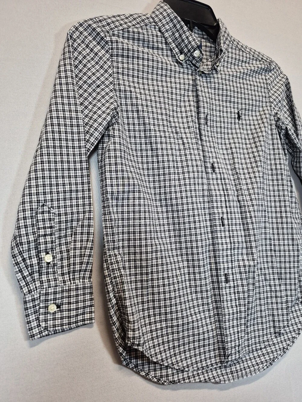 Ralph Lauren Boys Button-Down Shirt Plaid Black White Size 7